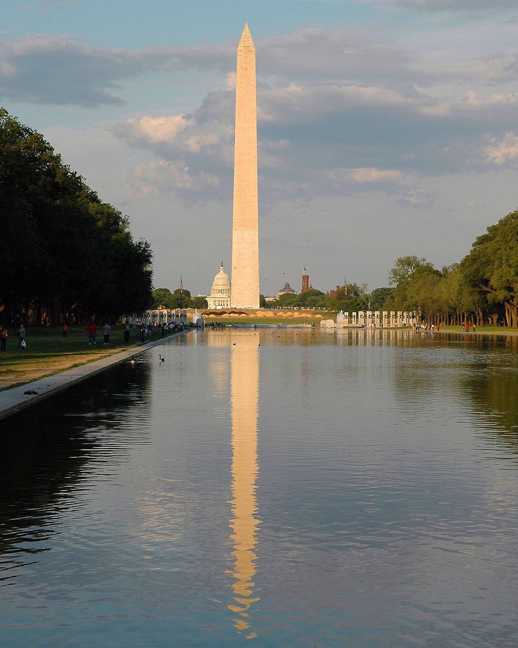 Photo of DC's reflecting pool, washington monument and capitol in distance