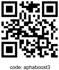 QR code for 2024 Keep It Moving Challenge. Code: aphaboost3