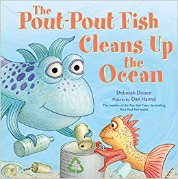 The Pout-Pout Fish Cleans Up the Ocean book cover with two fish putting trash in a can