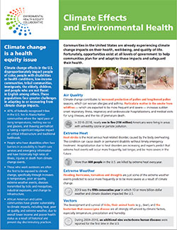 Climate Effects and Environmental Health fact sheet page one