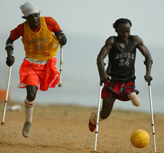 Disabled men playing soccer