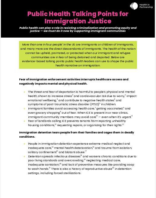 Thumbnail for public health talking points for immigration justice