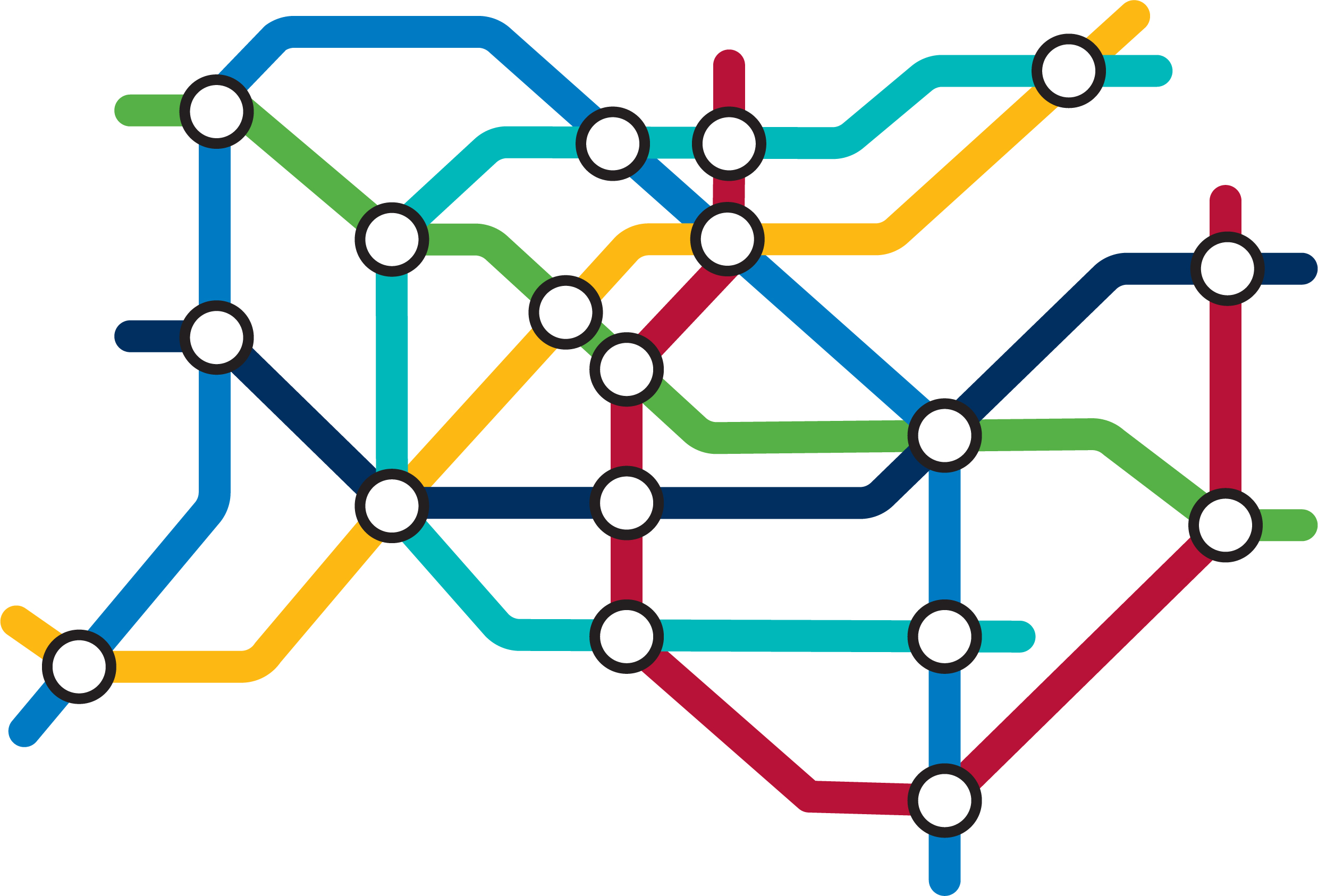 Abstract metro map with colorful lines and intersecting points